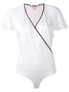 Diane Von Furstenberg Contrast Trim Wrap Top, Women's, Size: Large, White, Cotton/lyocell/silk/spandex/elastane