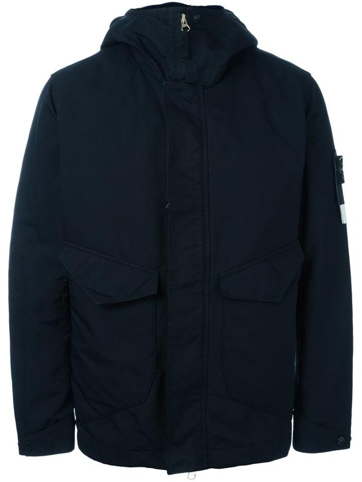 Stone Island Hooded Padded Jacket, Men's, Size: Xl, Blue, Polyamide/polyurethane/feather Down