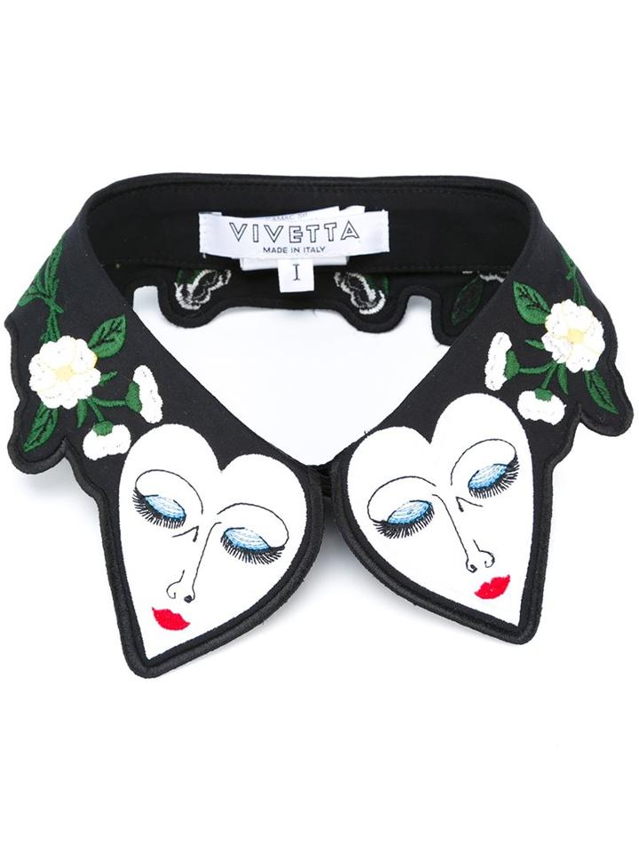 Vivetta Floral Embroidered Collar, Women's, Black, Cotton/spandex/elastane