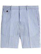 Burberry Striped Cotton Blend Tailored Shorts - Blue