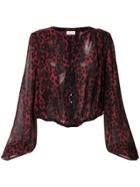 Saint Laurent Leopard Print Lace Front Blouse - Black