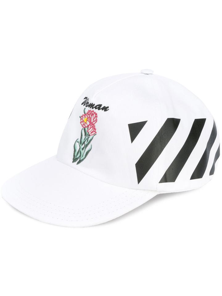 Off-white - Embroidered Cap - Women - Cotton - One Size, Women's, White, Cotton