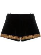 Saint Laurent Velvet Brocade Trim Shorts - Black
