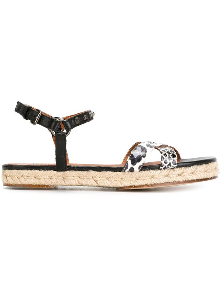 Lanvin Embossed Strap Sandals, Women's, Size: 36, Black, Calf Leather/leather