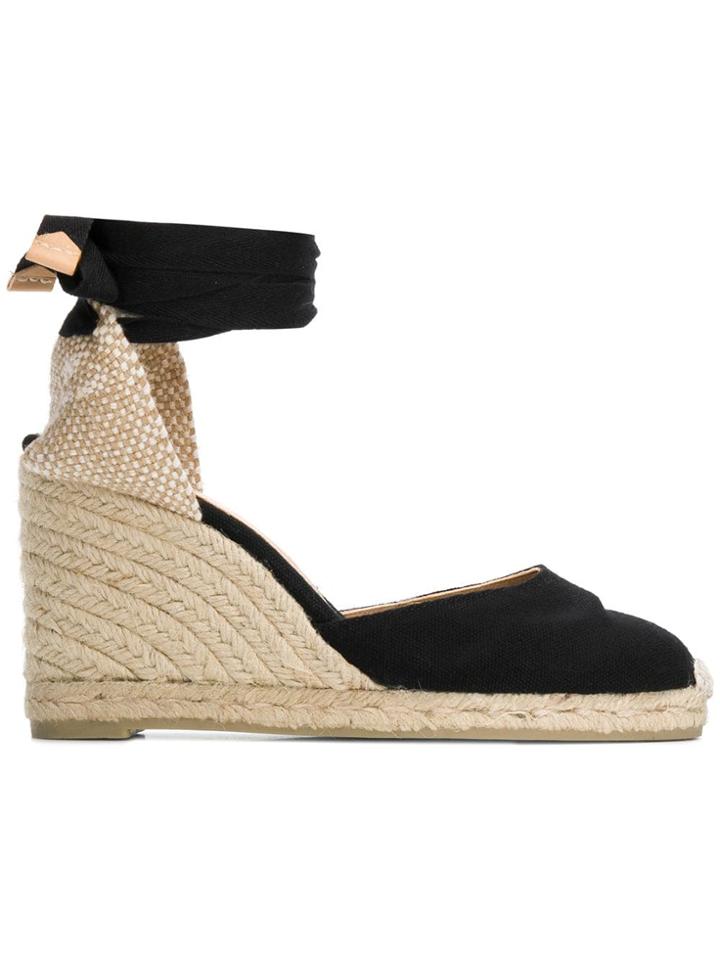 Castañer Black Carina 80 Ankle Tie Wedge Sandals