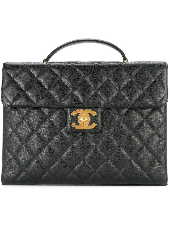 Chanel Vintage Quilted Cc Briefcase - Black