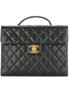 Chanel Vintage Quilted Cc Briefcase - Black