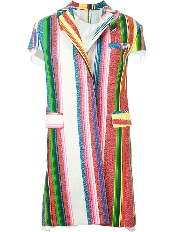 Sacai Striped Coat, Women's, Size: 2, Cotton/acrylic/nylon/wool