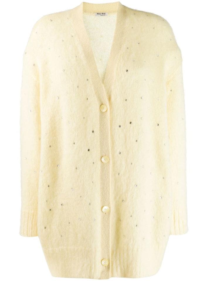 Miu Miu Rhinestone Embellished Cardigan - Yellow