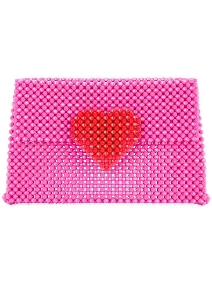 Delduca Heart Patch Clutch - Pink & Purple