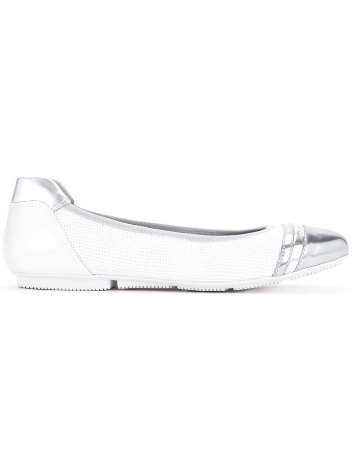 Hogan Metallic Captoe Ballerina Flats - White