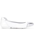 Hogan Metallic Captoe Ballerina Flats - White