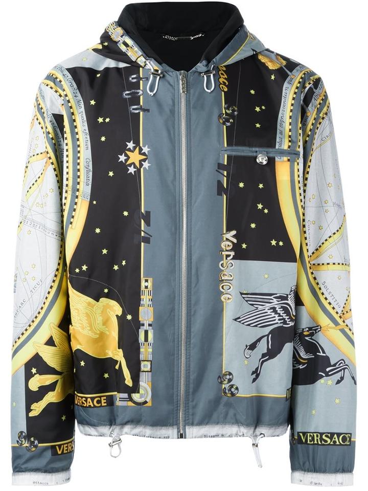 Versace 'astrological' Print Windbreaker Jacket, Men's, Size: 48, Black, Cotton/polyester