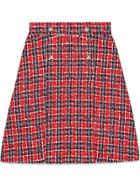 Gucci Tweed Check A-line Skirt - Red