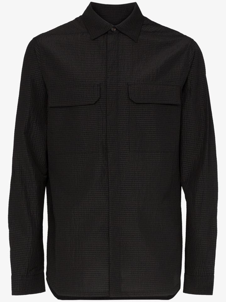 Rick Owens Textured Wool Flap Pocket Shirt - Black