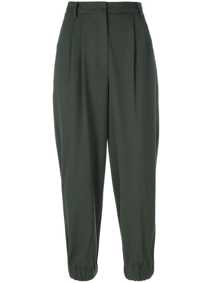 Antonio Marras - Pleated Tailored Cropped Trousers - Women - Cotton/polyester/spandex/elastane/virgin Wool - 44, Green, Cotton/polyester/spandex/elastane/virgin Wool