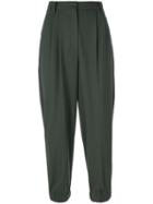 Antonio Marras - Pleated Tailored Cropped Trousers - Women - Cotton/polyester/spandex/elastane/virgin Wool - 44, Green, Cotton/polyester/spandex/elastane/virgin Wool