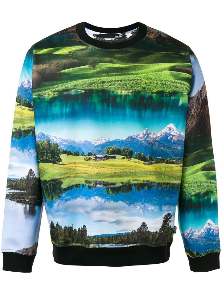 Love Moschino - Landscape Print Sweatshirt - Men - Cotton - Xl, Green, Cotton
