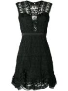 Three Floor Lace Embroidered Sleeveless Dress - Black