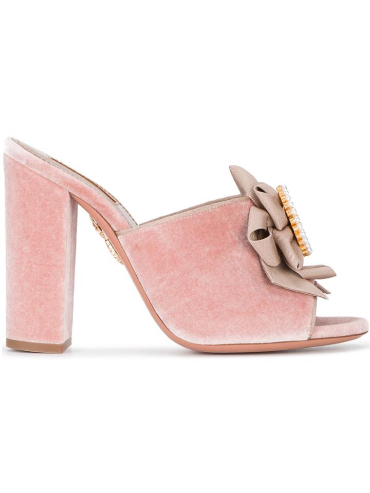 Aquazzura Pink Velvet Cameo 105 Mules - Pink & Purple
