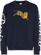 Kenzo Jumping Tiger Embroidered Logo Print Cotton Sweatshirt - Blue