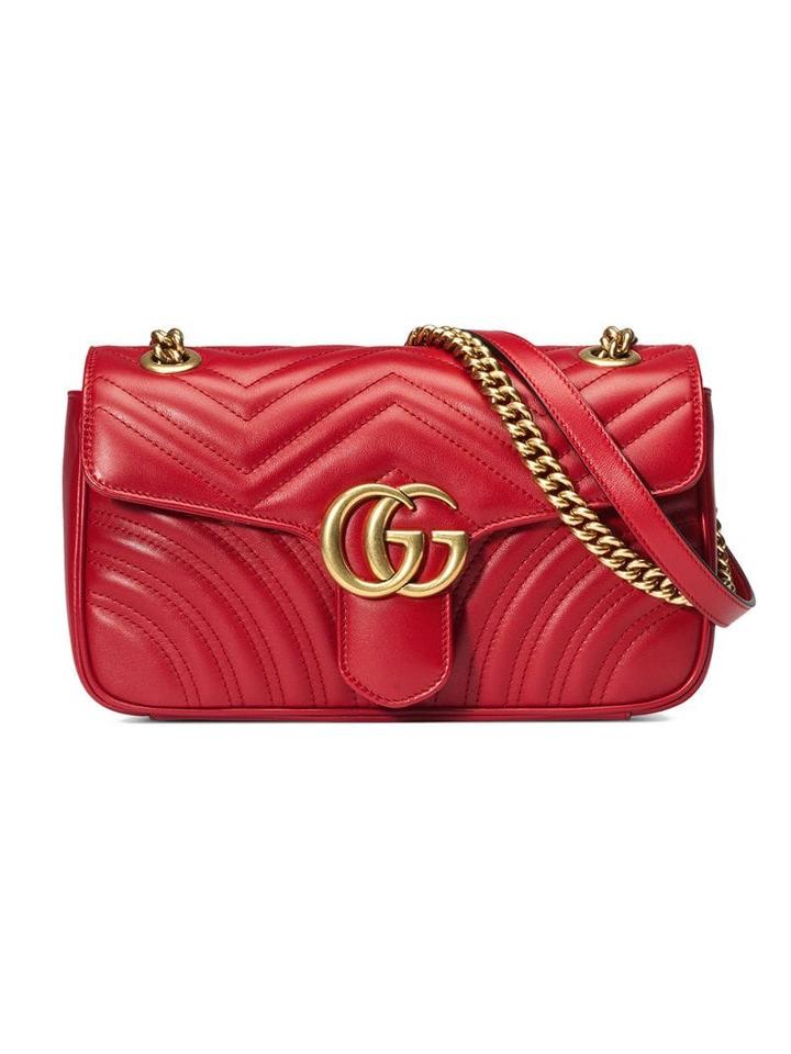 Gucci Red Gg Marmont Small Leather Matelassé Shoulder Bag