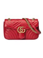 Gucci Red Gg Marmont Small Leather Matelassé Shoulder Bag
