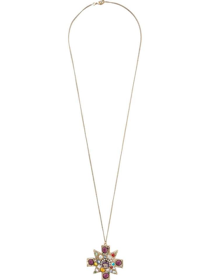 Chanel Vintage Gripoix Crystal Cross Pendant Necklace, Women's, Metallic