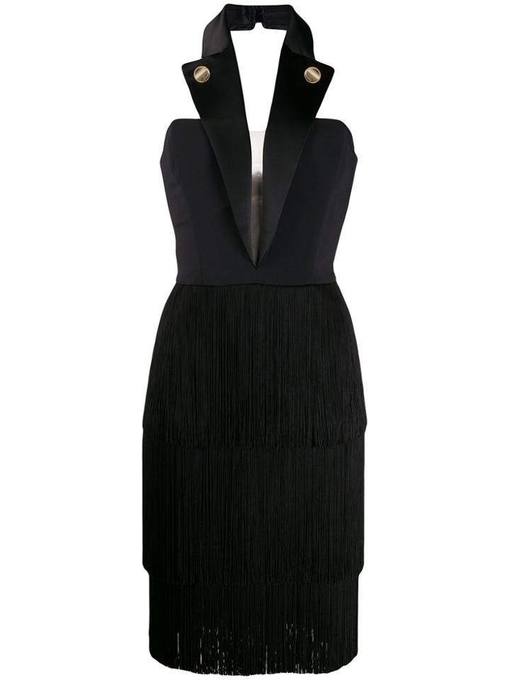 Elisabetta Franchi Halter-neck Fringed Dress - Black