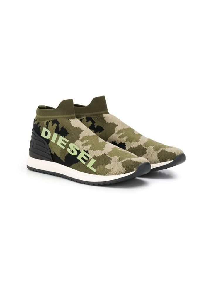 Diesel Kids Camouflage Patterned Sneakers - Green