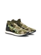 Diesel Kids Camouflage Patterned Sneakers - Green