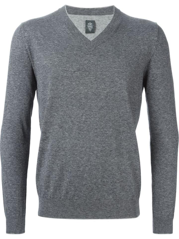 Eleventy V-neck Sweater, Men's, Size: Xxl, Grey, Cotton