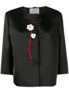 Prada Vintage Flower Appliquée Collarless Blouse - Black