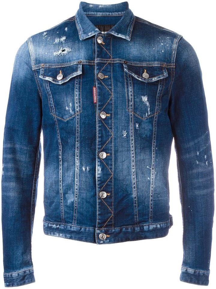 Dsquared2 Distressed Jean Jacket, Men's, Size: 50, Blue, Cotton/spandex/elastane
