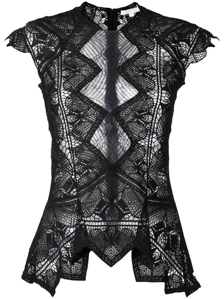 Jonathan Simkhai Heart Motif Macramé Blouse, Women's, Size: Medium, Black, Nylon/polyester