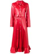 A.w.a.k.e. - Ruffled Faux Leather Coat - Women - Polyester - 38, Women's, Red, Polyester