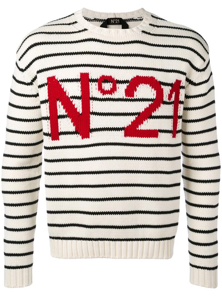 No21 - Striped Sweatshirt - Men - Cotton - M, White, Cotton