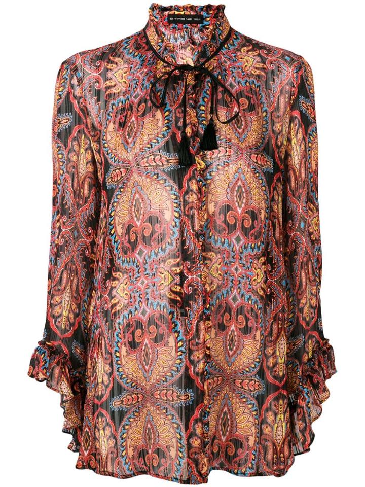Etro Ruffle Trim Printed Blouse - Black