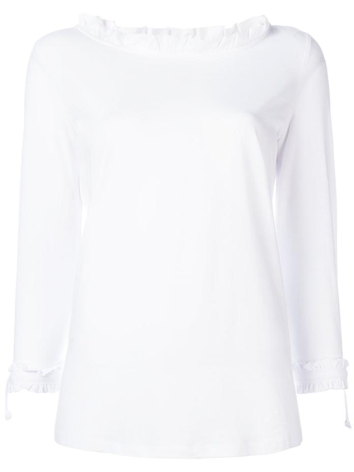 Twin-set Frill Boat Neck Sweatshirt, Women's, Size: Small, White, Cotton