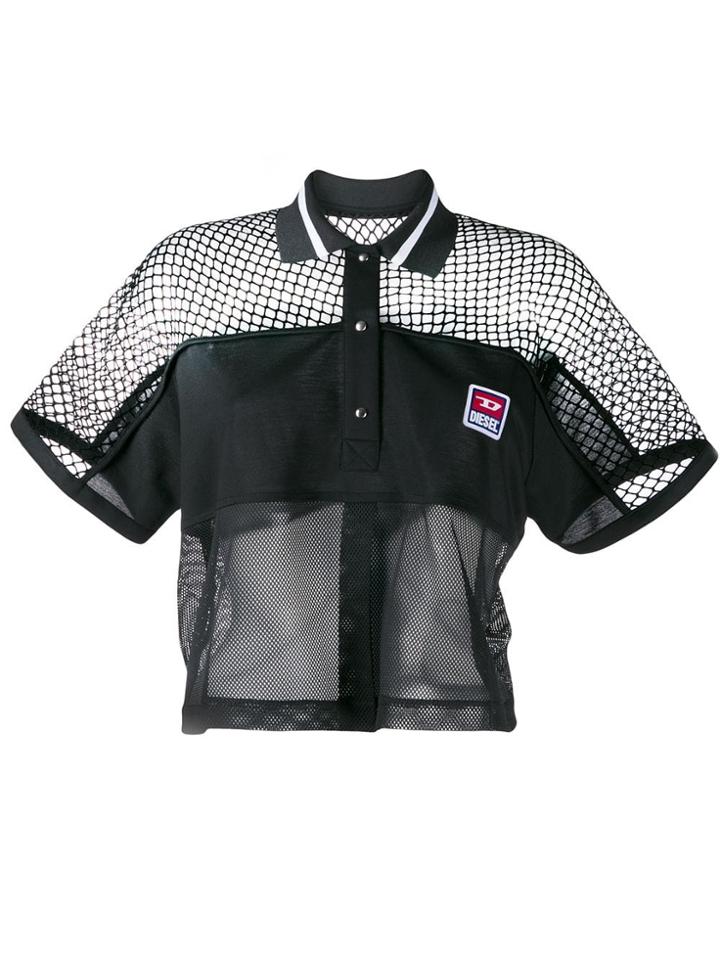 Diesel Boxy Mesh Insert Polo Shirt - Black