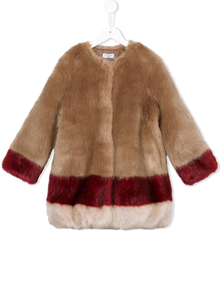 Monnalisa Striped Faux Fur Coat, Girl's, Size: 8 Yrs, Brown