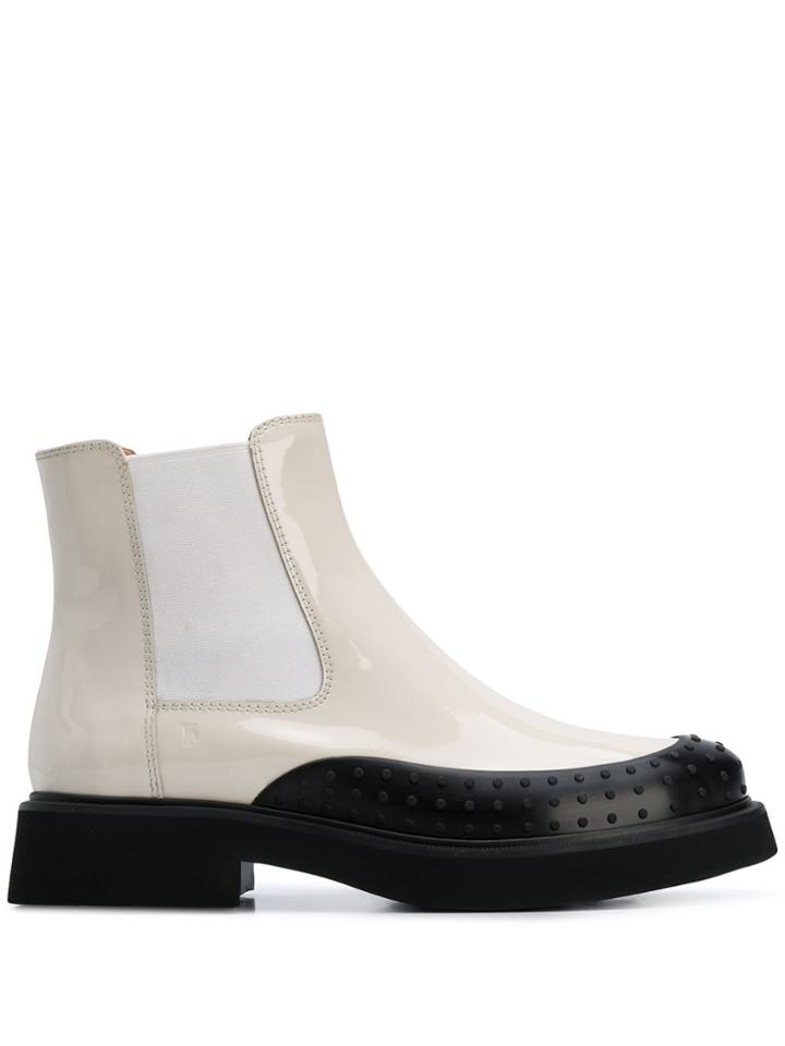 Tod's Two Tone Ankle Boots - White