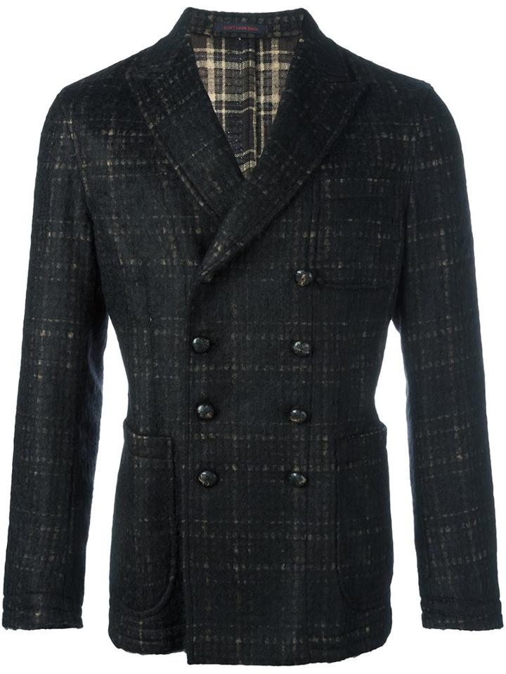 The Gigi Checked Double-breasted Coat, Men's, Size: 48, Black, Cotton/polyamide/virgin Wool