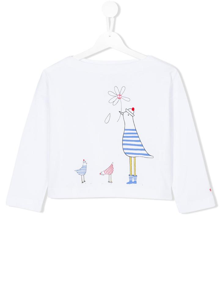 Rykiel Enfant Bird Print Top, Girl's, Size: 8 Yrs, White