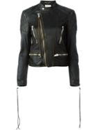 Saint Laurent Distressed Leather Biker Jacket - Black