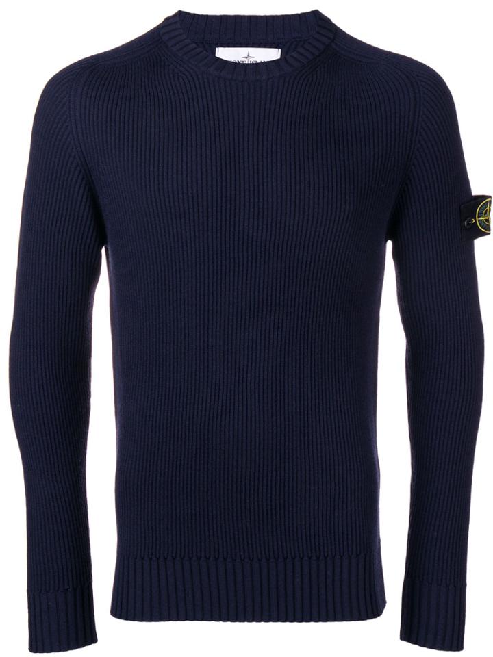 Stone Island Ribbed Round Neck Jumper - Blue