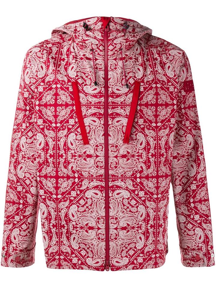 White Mountaineering Bandana Print Hooded Jacket, Men's, Size: 1, Red, Cotton