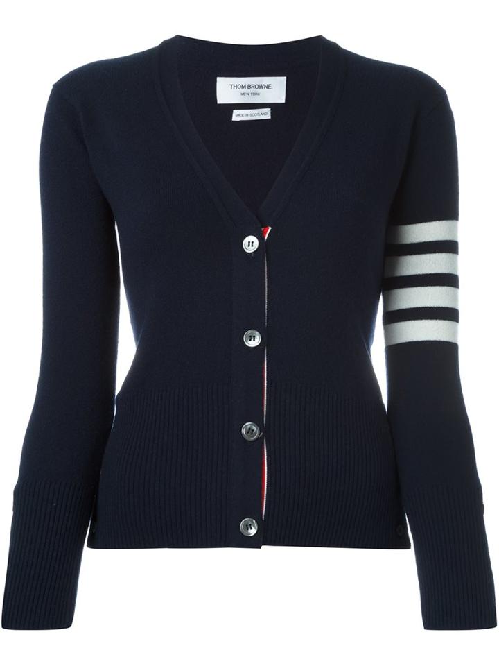 Thom Browne Striped Detailing Cardigan, Women's, Size: 36, Blue, Cashmere