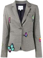Mira Mikati Butterfly Patch Houndstooth Blazer, Women's, Size: 34, Grey, Cotton/spandex/elastane/wool