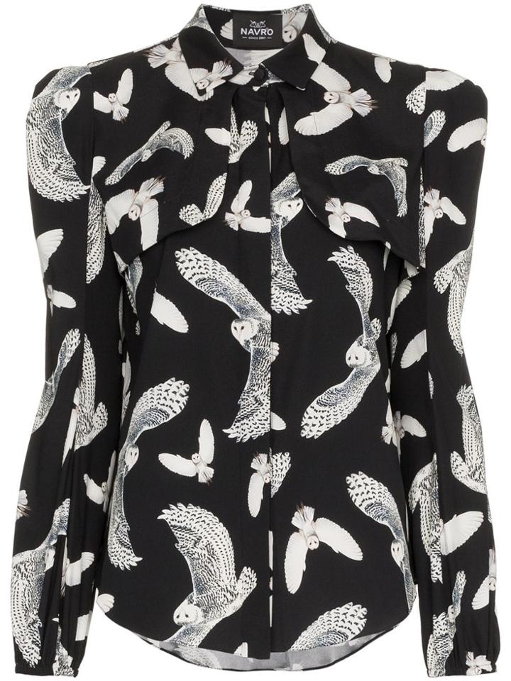 Navro Navro Slk Sht Prntd Owl - Black